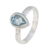 Riya blue solitaire ring for women with pear-shaped blue gemstone and silver band